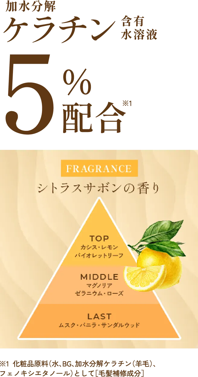 加水分解ケラチン含有水溶液5%配合